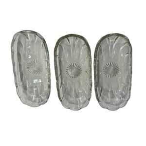 VTG‎ Anchor Hocking Banana Split Boat Bowl Set of 3 Clear Pressed Glass Sunburst